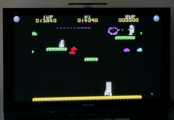 Widescreen TV showing Jet Pac